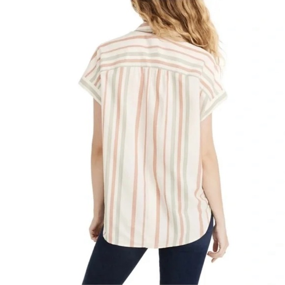 Madewell Central Multistripe Shirt In Lucid Pink - Size M - Picture 2 of 5